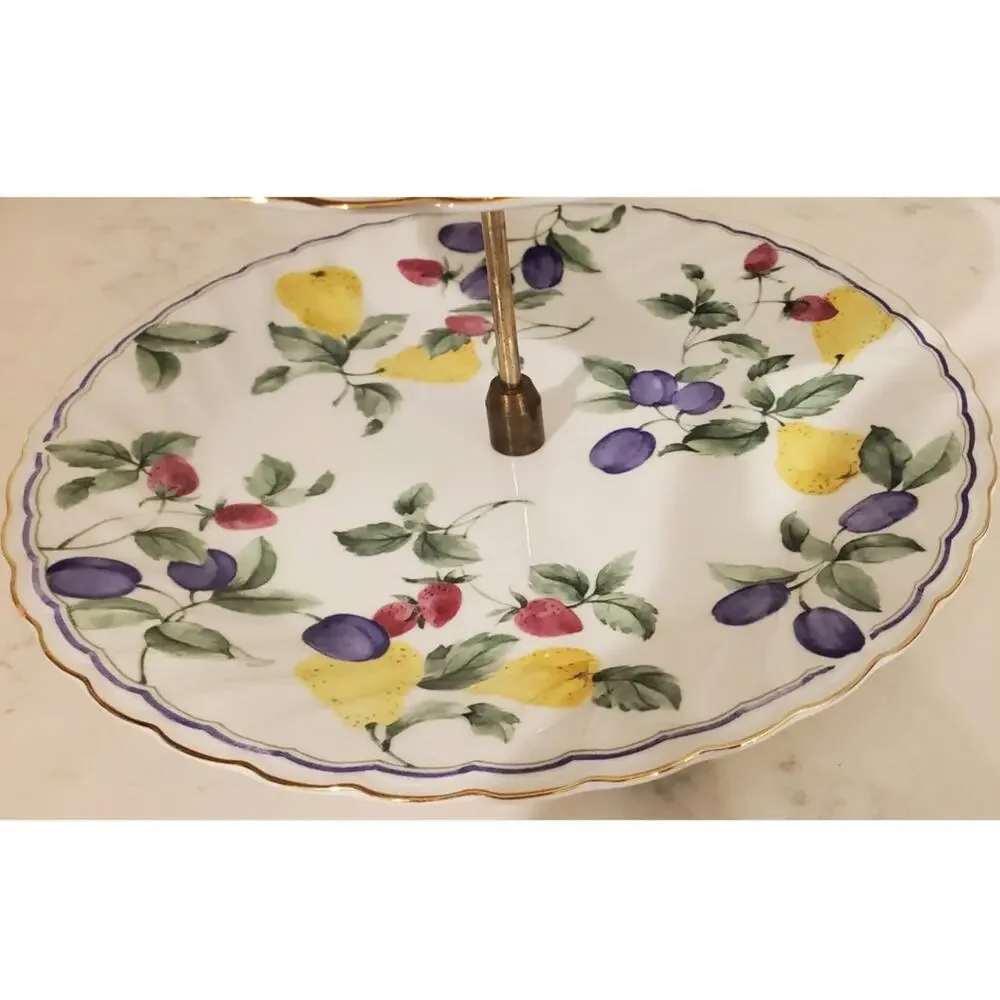 Vintage Two Tiered Ceramic Serving Dish Fruit Design Contemporary 1980s Japan